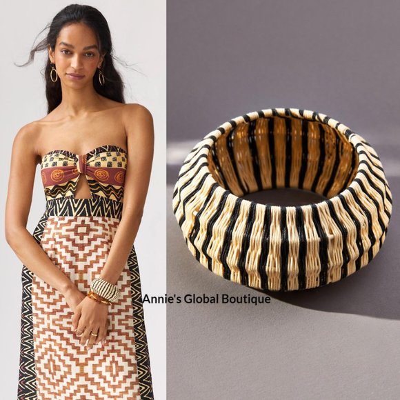 NWT ANTHROPOLOGIE Rosamund Woven Rattan Bangle Bracelet - Picture 11 of 16